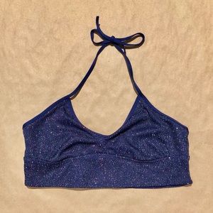 aerie Real Obsessed Navy Glitter Halter Bralette